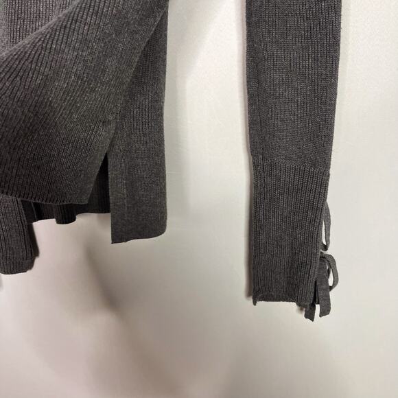 Intermix Small S Gray Cotton Silk Jordana Tie Sleeve Rib Knit Round Neck Sweater - Picture 6 of 9